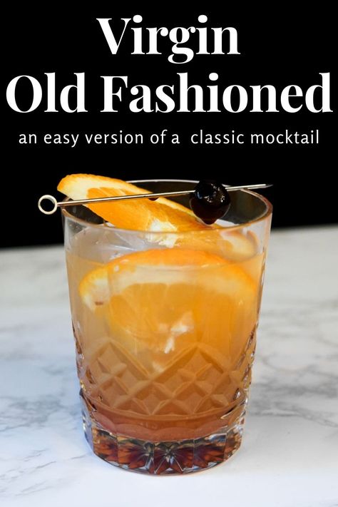 Virgin Old Fashioned Cocktail, Old Fashion Mocktail Recipe, Mocktails Old Fashion, Classic Mocktail Recipe, Mocktails Non Alcoholic Old Fashioned, Old Fashioned Mock Tail, Virgin Old Fashioned, Old Fashioned Mocktail, Non Alcoholic Old Fashioned