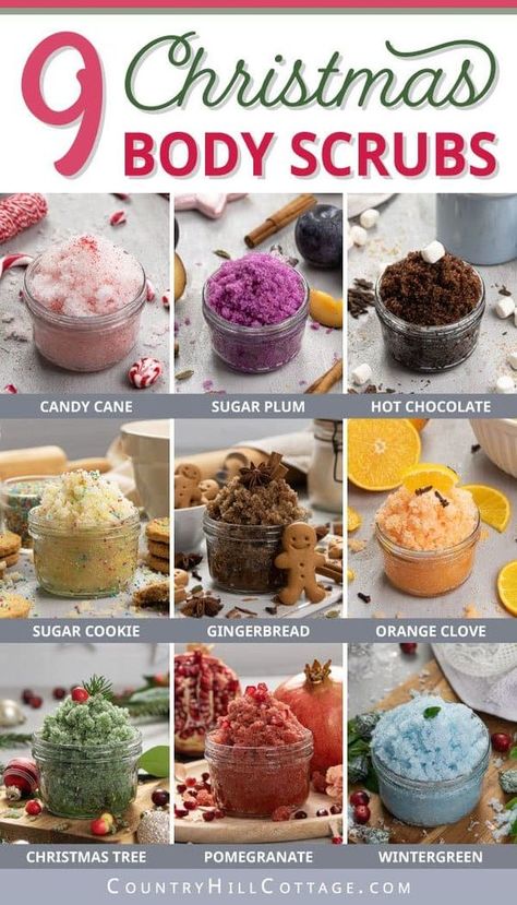 Diy Herbal Christmas Gifts, Christmas Body Scrubs, Christmas Sugar Scrub, Christmas Sugar Scrubs, Homemade Creams, Homemade Essentials, Body Scrub Homemade Recipes, Diy Body Scrub Recipes, Diy Sugar Scrub Recipe