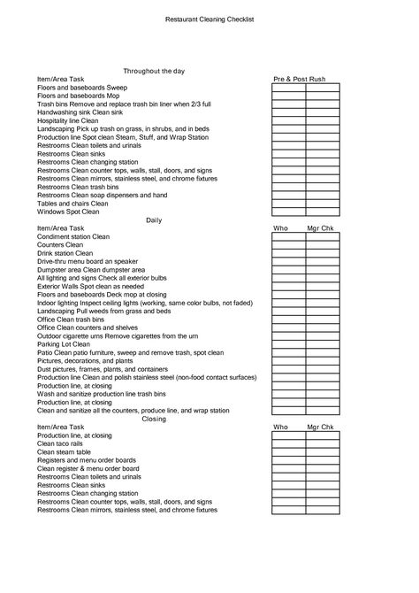 Restaurant Cleaning Checklist Dining Room Cleaning Checklist, Cleaning Rota, Room Cleaning Checklist, Clean Room Checklist, Cleaning Schedule Templates, Starting A Restaurant, Restaurant Dining Room, Cleaning Checklist Template, Restaurant Cleaning