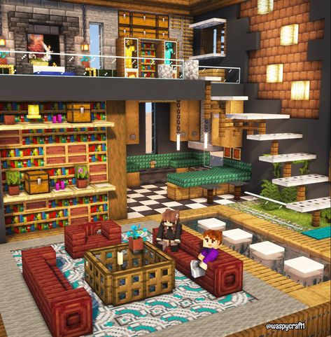 #minecraft #minecraftbuildingideas #minecraftbuild Minecraft Large Room Ideas, Minecraft Art Studio Ideas, Cool Minecraft Interior Designs, Minecraft Work Station Ideas, Minecraft Treasure Room Ideas, Minecraft Pantry Ideas, Minecraft Shops Interior, Minecraft Club Build, Minecraft Modern Storage Room