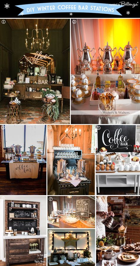 How to Set Up a Winter Coffee Bar at a Wedding  http://www.bellenza.com/wedding-ideas/diy-projects/how-to-set-up-a-coffee-bar-at-a-winter-wedding.html #coffee #coffeebar #diycoffeebars #coffeestations Coffee Bar Wedding Reception, Coffee Station Wedding, Winter Coffee Bar, Reception Coffee Bar, Coffee Reception, Wedding Brunch Reception, Coffee Bar Wedding, Bar Wedding Reception, Coffee Bar Station