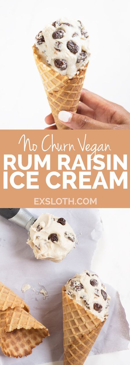 No Churn Homemade Vegan Rum Raisin Ice Cream (dairy-free, gluten-free, paleo) via @ExSloth | ExSloth.com Vegan Patisserie, Boozy Punch, Cinnamon Custard, Vegan Mango Ice Cream, Rum And Raisin, Rum Raisin Ice Cream, Vegan Salted Caramel, Vegan Nice Cream, Coffee Ice Cream Recipe