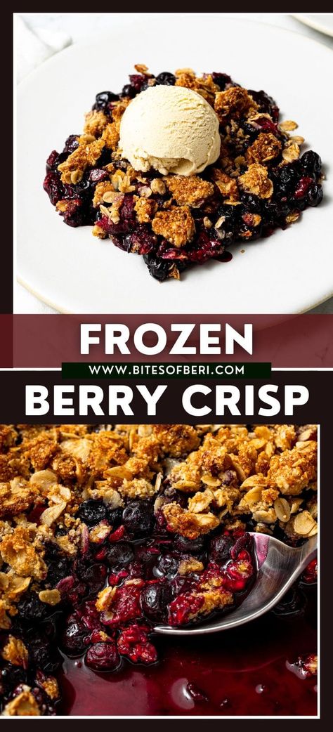 This berry crisp with mixed frozen berries has everything a delicious fruit crisp needs. It has a sweet and slightly tangy mixed berry filling, a buttery and crispy topping, and the most delicious flavor! Serve it with a scoop of vanilla ice cream for a super easy and delicious dessert at home. Berry Crisp With Frozen Berries, Mixed Berry Filling, Mixed Berry Crisp, Berry Crisp Recipe, Berry Filling, Berry Crisp, Banana Bread Recipe Healthy, Vegan Baking Recipes, Sour Foods