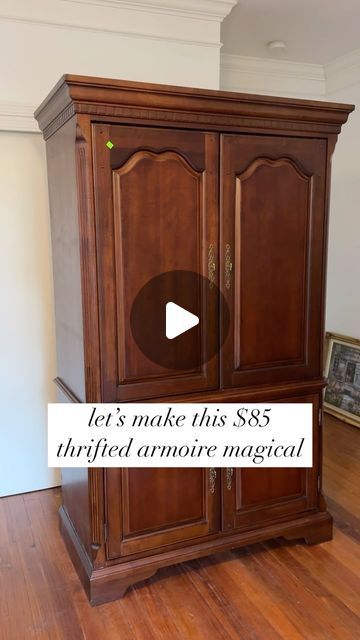 Armoire Into Jewelry Cabinet, China Cabinet Into Wardrobe, Armoire Ideas Living Room, Repainting Armoire Ideas, Painted Wardrobe Doors Ideas, Armoire Refinishing Ideas, Diy Painted Wardrobe, Armoire Uses, How To Paint Old Cabinets