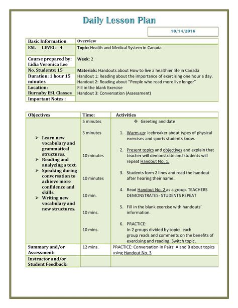 Burnaby TESOL 2016: Lesson plan template Tesol Lesson Plans, Teacher Lesson Plans Template, Editable Lesson Plan Template, Cleaning Schedule Templates, Lesson Plan Examples, English Lesson Plans, Lesson Plan Template, Daily Lesson Plan, Rest Room