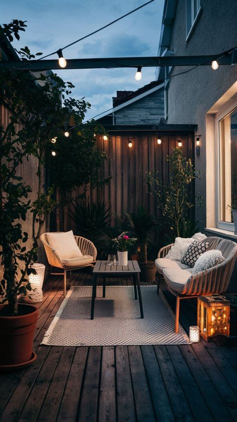 Imagine all of the late-night heart-to-hearts here. 💕 #HomeInspiration #Patio #Lanai #Entertaining #OutdoorFurnishing #HomeDecor #Style Small Outdoor Patio Ideas Townhouse, Kitchen Courtyard, Lawn Lighting, Lanai Design, Patio Ideas Townhouse, Modern Gazebo, Small Outdoor Patios, Small Garden Landscape, Outdoor Space Design