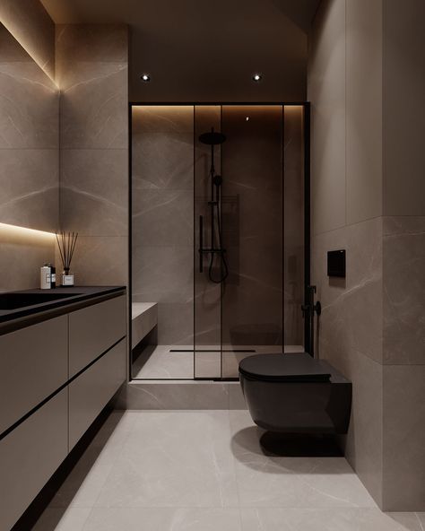 Bathroom Lighting Design Ideas, Light Bathroom Tiles, Texture Tile Bathroom, Toilet Lighting Ideas, Bathroom Interior Tiles, Modern Bathroom Tiles Design Ideas, Interior Feature Wall, Interior Design Modern Bathroom, Bathroom Render