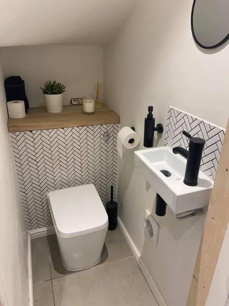 Under Stairs Bathroom, Understairs Toilet, Stairs Bathroom, Small Downstairs Toilet, Bathroom Under Stairs, Downstairs Cloakroom, Toilet Room Decor, Small Toilet Room, Small Bathroom Interior