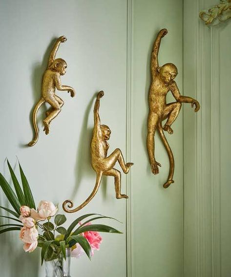 Jungle Bathroom Decor, Sangeet Inspiration, Unique Wall Hooks, Jungle Home Decor, Monkey Room, Animal Bathroom, Monkey Wall Art, British Colonial Decor, Jungle Decor