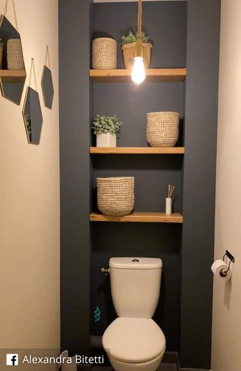 Small Toilet Design, Wc Ideas, Toilet Room Decor, Wc Design, Small Toilet Room, Wall Decorating, Rustic Modern Kitchen, Toilet Room, Small Bathroom Makeover