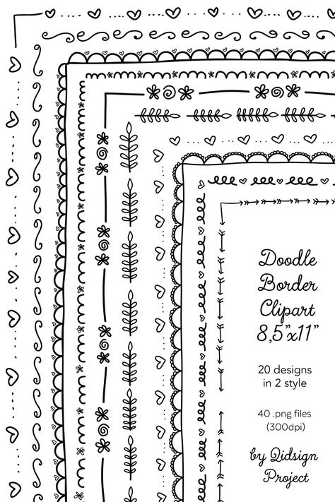 Journal Beginner, Letter Frame, Hand Drawn Border, Journal 2023, Cute Border, Journal Elements, Doodle Borders, Border Clipart, Doodle Frame