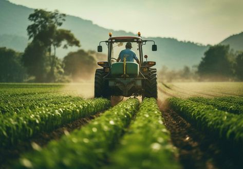 Agricultural tractor with attachments drives through farm field and agricultural background Agriculture Background Design, Farming Images, Farming Photo, Farming Aesthetic, Tractor Photography, Agriculture Pictures, Farm Background, Farming Land, Agriculture Background