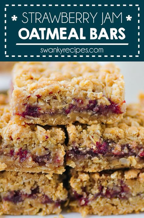 Healthy Oatmeal Jam Bars, Healthy Breakfast Bars With Jam, Dessert Using Oatmeal, Recipes With Blueberry Preserves, Oatmeal Bars With Jam, Pbj Oatmeal Bars, Baked Breakfast Oatmeal Bars, Peanut Butter And Jelly Oat Bars, Oat Fruit Bars