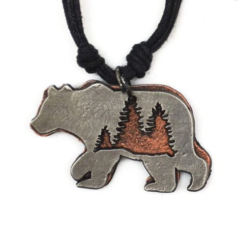 PRICES MAY VARY. N1257 Pewter Cotton Cord Necklace - Bear with Pine Trees Size: Pendant measures approximately 1.25 inches x 1.25 inches Materials: Pewter base metal with antique silver antique copper plating Cord measures 17 inches with a 2 inches extender Cotton Cord Necklace, Cotton Necklace, Necklaces Pendant, Homemade Jewelry, Fashion Toys, Pine Trees, Jewelry Inspo, Cord Necklace, Cotton Cord