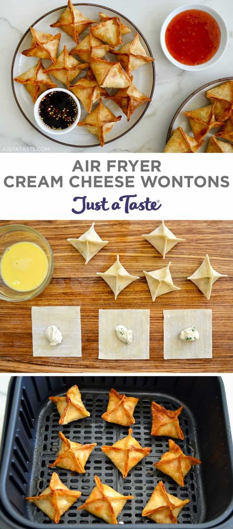 Ditch the deep fryer and get snacking with my go-to recipe for Air Fryer Cream Cheese Wontons that are shatteringly crispy, loaded with flavor and take just 15 minutes to prep. justataste.com #creamcheesewontons #wontons #creamcheesewontonsairfryer #airfryerrecipes #justatasterecipes Air Fryer Recipes Easy Snacks Healthy, Different Recipes Ideas, Deep Fryer Recipes Dinner, Deep Frier Recipes, Air Fryer Uses, Healthy Air Fryer Lunch Ideas, Airfryer Recipes Healthy Snacks, Family Air Fryer Recipes, Sur La Table Air Fryer Recipes