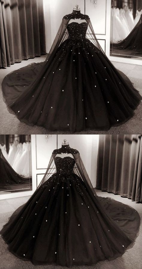 Gothic Quinceanera Dresses Gothic Quinceanera, Ball Gown With Cape, Black Quince Dress, Black Quince Dresses, Wedding Dresses Sleeveless, Black Quinceanera, Debut Gowns, Masquerade Ball Gowns, Gown With Cape