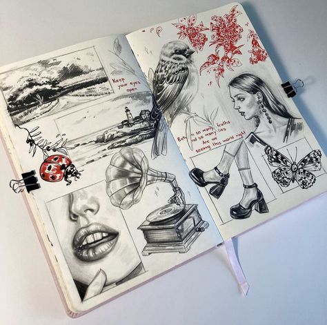 Graphite Aesthetic, Sketchbook Spreads, Ink Doodles, Sketchbook Drawings, Art Journal Therapy, Sketchbook Art Journal, Sketchbook Ideas, Art Diary, Sketchbook Art