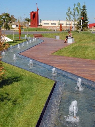 Courtesy of Dom Arquitectura Villa Architecture, Water Architecture, Urban Landscape Design, Public Space Design, Water Fountains, Landscape Architecture Design, Urban Park, Urban Furniture, Entrance Design