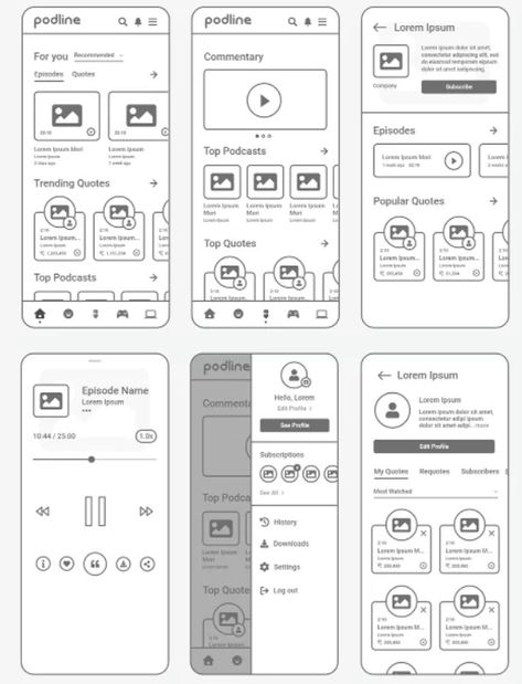 18 mobile app wireframe examples to inspire you App Design Template, Mobile Wireframe Design, Mobile Layout Design, Pinterest Layout Template, Wireframe Design App, App Wireframe Design, Web Design Wireframe, Mobile App Wireframe, App Design Ideas