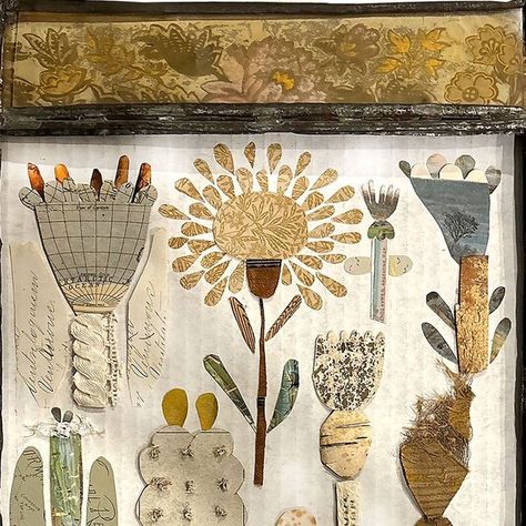 Susan Farrington on Instagram: "Sketchy submission, Cape Cod Museum of Art. Spring botanicals.#botanical#art#collage#mixedmedia#flowers#spring#antiqueframe#cutpaper#vintage" 100 Illustration, Today's Inspiration, Textile Art Quilt, Botanical Collage, Insta Highlights, Flower Collage, Paper Collage Art, Floral Paper, Handmade Collage