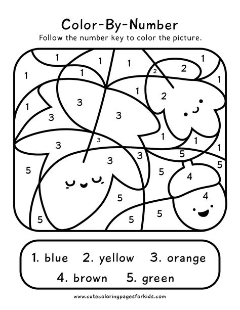 Fall Color By Number Kindergarten Free, Pre K Homework Free Printable Preschool Worksheets, Halloween Color By Number Preschool, Color By Number 1-5 Free Printable, Fall Color By Number Preschool, Preschool Color By Number Free, Preschool Fall Activities Free Printable, Fall Color By Number Printable Free, Free Color By Number Printables For Kids