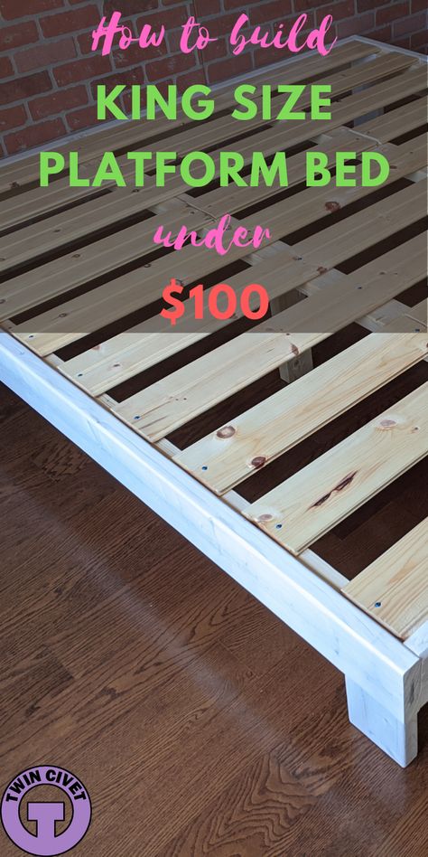 King Bed Frames Diy, Platform Beds Diy, Unique Diy Bed Frame, Platform Bed Plans King Size, King Size Floor Bed Frame Diy, Make A Platform Bed Easy Diy, King Bed Box Frame, Cheap Diy King Bed Frame, Make King Size Bed