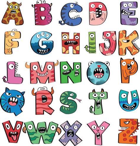 Cartoon Vector Illustration of Funny animals and monster Capital Letters Alphabet for Children Education Cartoon Calligraphy Alphabet, Letter Decoration Drawing, Ghost Alphabet Letters, Letters As Characters, Letters Art Design, Abc Drawing Letters, Animal Fonts Alphabet, Funny Alphabet Letters, Alphabet Cartoon Letters