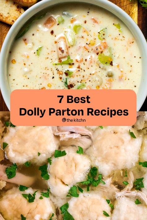 We'll be making her "Stampede Soup" forever. Good Lookin Cookin Dolly Parton, Dolly Parton Creamy Veggie Soup, Dolly Parton Food Recipes, Dolly Parton Bread, Dolly Parton Dixie Stampede Soup, Dolly Parton Recipes Families, Dolly Parton's Stampede Soup, Dolly Parton Kitchen, Dolly Parton Stampede Soup