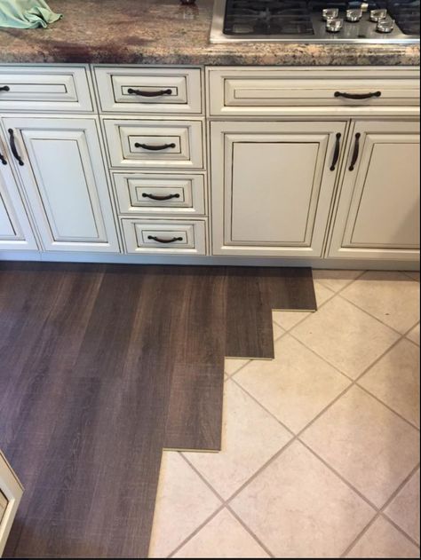 Coretec installed over tile. My new love affair. Beige Laminate, Flooring Ideas Vinyl, Diy Kitchen Flooring, Tile Floor Diy, Tile Diy, Vinyl Wood Flooring, Waterproof Laminate Flooring, Diy Tile, Best Flooring