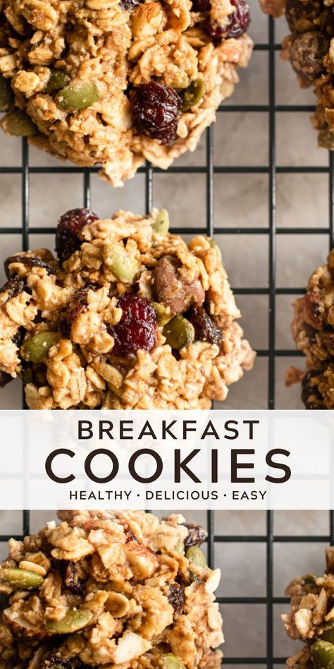 Breakfast cookies are convenient, delicious, and easy to make. Gluten-free and naturally sweetened, these chewy cookies are hearty and loaded with everything you need to kick off your day and are the perfect grab-and-go breakfast or afternoon snack. | realandvibrant.com #realandvibrant #breakfast #cookies Oatmeal Breakfast Cookies, Breakfast Cookie Recipe, Biscuits Diététiques, Breakfast Cookies Healthy, Chewy Cookies, Grab And Go Breakfast, Afternoon Snack, Healthy Oatmeal, Breakfast On The Go