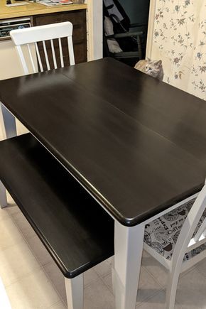 Painting Table Black Diy, Black Table With Stained Top, Black Table Top Kitchen, Table Top Makeover Diy, Black Chalk Paint Table, Black Stained Table, Gel Stain Table, Gel Stain Furniture, Chalk Paint Table