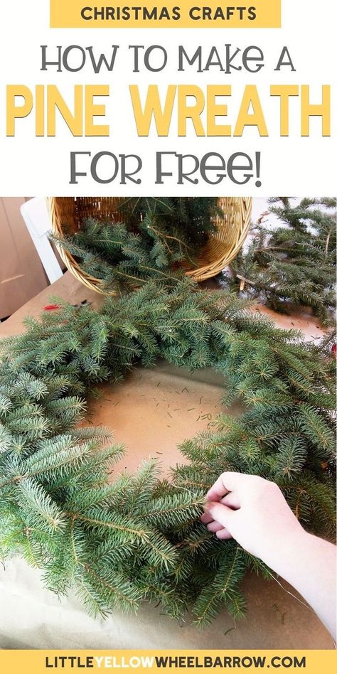 Tree Branch Wreath Diy, How To Make A Wreath Out Of Branches, Diy Fresh Greenery Wreath, Christmas Tree Trimmings Diy, How To Make Wreath Out Of Tree Trimmings, How To Make A Wreath From Tree Trimmings, Making A Fresh Pine Wreath, Fresh Greenery Wreaths, Christmas Decor With Pine Branches