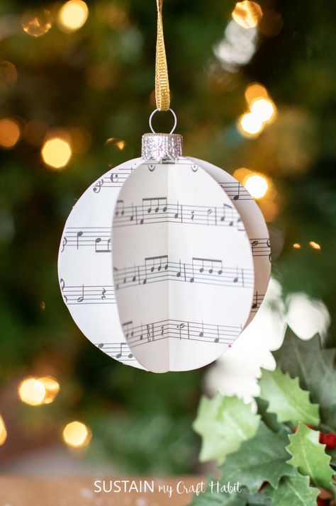 Sheet Music Ornaments Diy, Diy Christmas Card Ornaments, Modern Cookies, Sheet Music Ornaments, Paper Ornaments Diy, Music Christmas Ornaments, Pretty Christmas Ornaments, Sheet Music Crafts, Horse Christmas Ornament