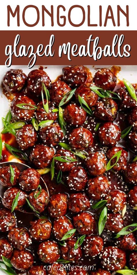 Glazed Meatball Recipes, Mince Ideas For Dinner, Asian Meatballs Recipe, Meatball Glaze, Mongolian Beef Meatballs Recipe, Mongolian Turkey, Meatball Recipe Ideas, Mongolian Meatballs Recipe, Small Meatballs