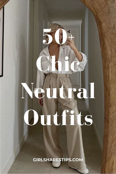 Neutral Colors Casual Outfits, Elegant Beige Outfits, Neutral Bag Outfit, Quiet Rich Outfit, Neutral Elegant Outfit, Monochrome Beige Outfit, Neutral Capsule Wardrobe 2024, Beige And White Outfits For Women, Chic Neutral Outfit