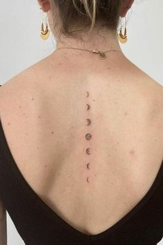 Moon Cycle Tattoo, Flower Spine Tattoos, Tato Minimal, Moon Phases Tattoo, Small Pretty Tattoos, Petite Tattoos, Spine Tattoos For Women, Spine Tattoo, Back Tattoo Women