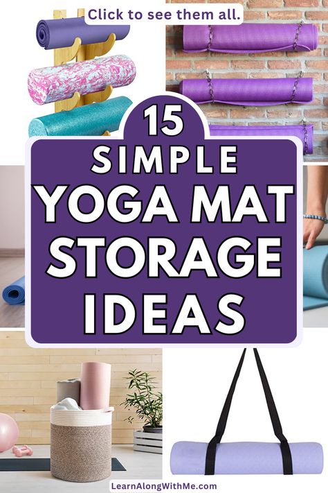 Here are some simple yoga mat storage ideas that vary from baskets, to hangers to wall racks, and more.  If you're into yoga and want some new ways to store your yoga mats, check these out. Yoga Mat Storage Cabinet, Yoga Mat Organization, Yoga Gear Storage, Store Yoga Mats At Home, Yoga Props Storage, Yoga Room Storage Ideas, Storing Yoga Mats, Hanging Yoga Mat Storage, Door Mat Storage