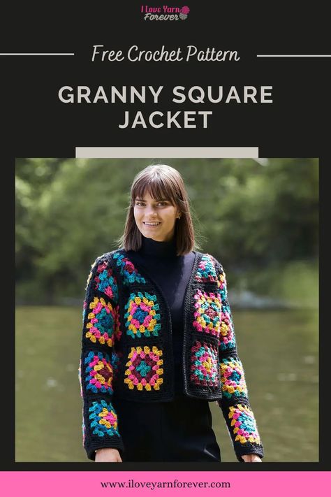 Crochet Granny Square Jacket Pattern, Lacey Granny Square Crochet Pattern, Free Granny Square Cardigan Pattern, Granny Square Jacket Pattern Free, Crochet Granny Square Jacket, Crochet Pattern Granny Square, Granny Square Jacket, Square Jacket, Pattern Granny Square