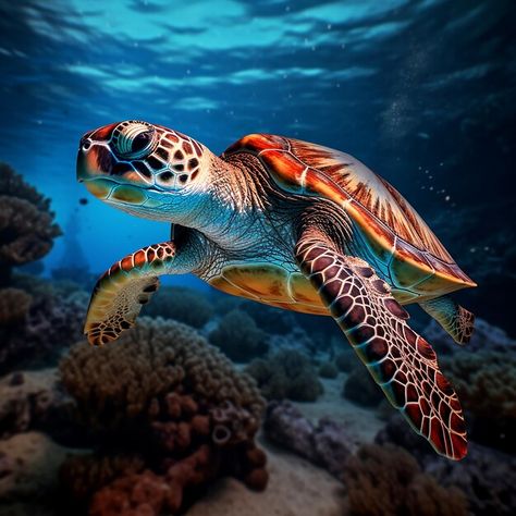 Photo underwater beauty red sea turtle s... | Premium Photo #Freepik #photo Sea Turtles Photography, Turtle Pictures, Sea Turtle Pictures, Underwater Beauty, Beautiful Beach Pictures, Turtle Swimming, Ceiling Panel, Animal References, Water Animals