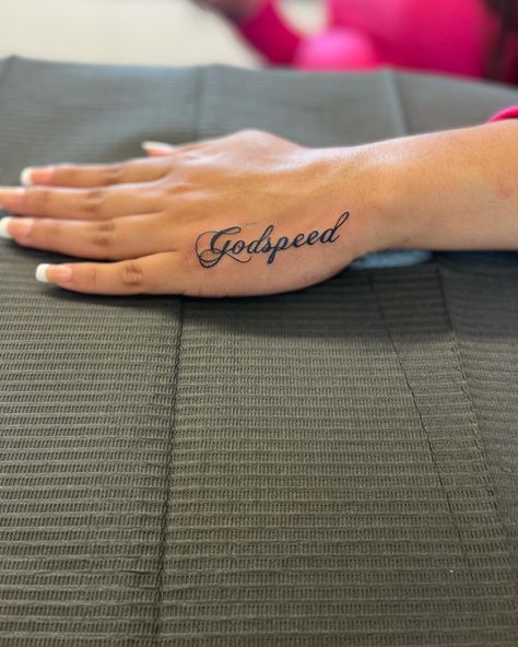 Godspeed Neck Tattoo, Godspeed Hand Tattoo, Gods Speed Tattoos, Godspeed Tattoo Meaning, Goodspeed Tattoo, God Speed Tattoo, Godspeed Tattoo, Tats Ideas, Verse Tattoos