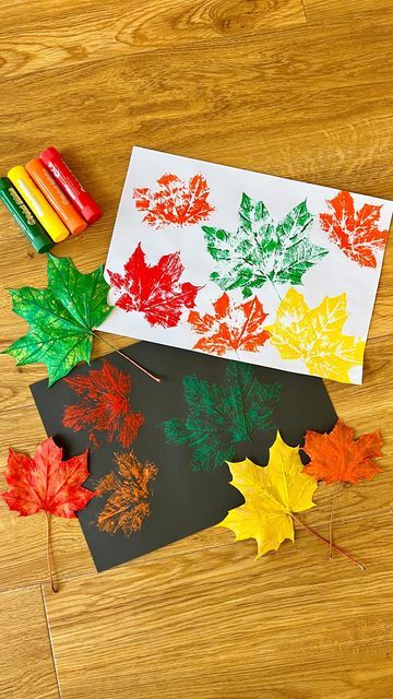 Sally on Instagram: "Fall Leaf Printing Check out @raisinglittlejess for more easy art & craft ideas! This is such a great, low-prep fall activity. Ahead of the activity, I pressed a few leaves that Jessica had collected between some old magazines to flatten them out. We then covered them in paint using our @littlebrianpaintsticks. We made sure to place some scrap paper under the leaves when we painted them to minimise the mess on the table. Don’t forget to save for later!!" Halloween Crafts With Leaves, Leaf Printing Art Ideas, Fall Leaf Art Projects, Art Craft Ideas, Leaf Printing, Autumn Leaves Craft, Autumn Leaves Art, Fall Preschool Activities, Fall Activity