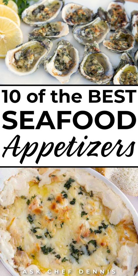 If you’re looking for the Best seafood appetizers, let Chef Dennis help you out. These tried and true seafood appetizer recipes are guaranteed to wow your guests at your next dinner party or family get-together. If you have a party, shower, or any kid of function coming up, these appetizers are perfect! These recipes feature all different forms of seafood. Choose your favorite and make them today! Seafood Appetizer Recipes, Seafood Appetizers Parties, Seafood Dinner Party, Seafood Appetizers Easy, Cold Appetizers Easy, Seafood Buffet, Delicious Seafood Recipes, Shrimp Appetizers, Best Seafood Recipes