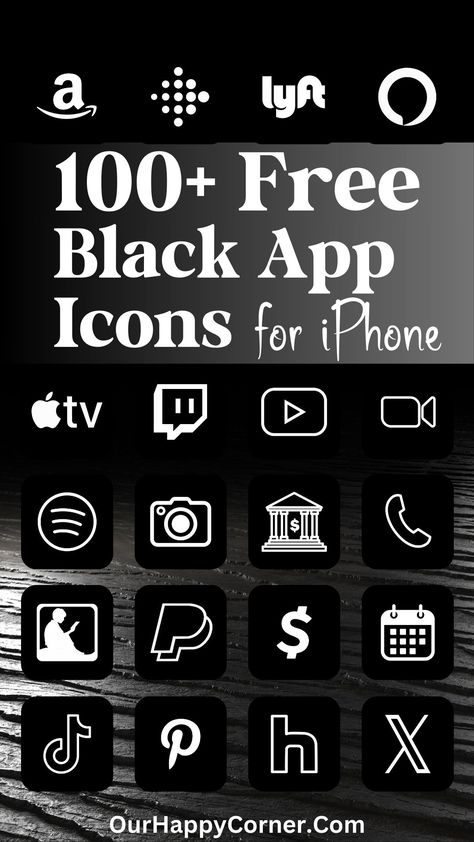 100 Free Black And White App Icons For Your iPhone - Our Happy Corner Black And White App Icons, Black App Icons, White App Icons, 100 Aesthetic, Apple Photo, App Store Icon, Find My Friends, Free Icon Set, Black App