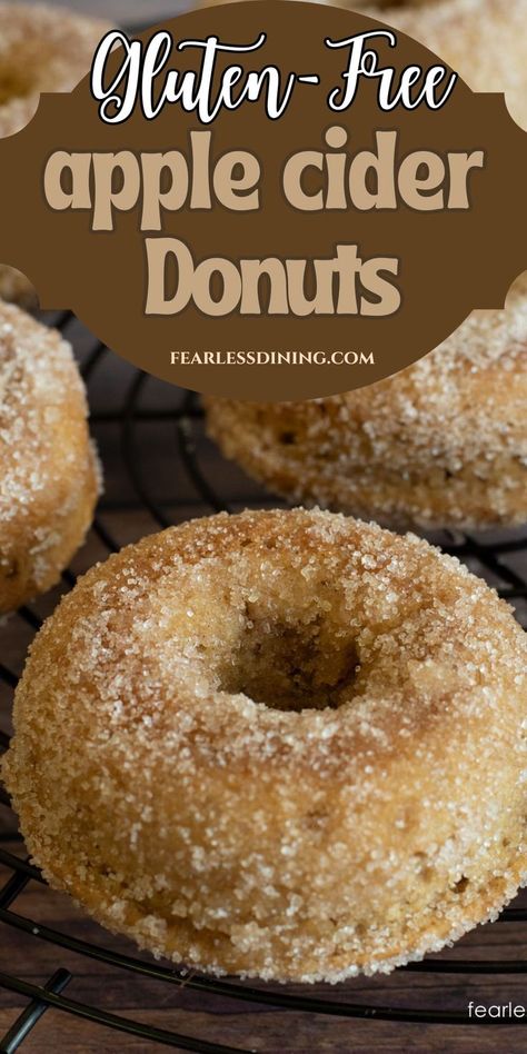 If you love apple cider donuts in the fall during apple season, these homemade gluten free apple cider donuts are amazing. They are so full of sweet apple cider flavor. These donuts can be made in a donut maker or baked in a donut pan. Gluten Free Apple Fritters, Apple Cider Donut Holes, Gluten Free Donuts Baked, Gluten Free Donut Recipe, Gf Treats, Gluten Free Doughnuts, Cider Donuts Recipe, Apple Cider Donuts Recipe, Doughnut Recipes