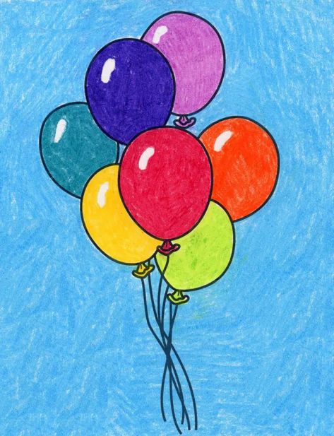 Ballon Drawing, How To Draw Balloons, Basic Drawing For Kids, Balloon Painting, Easy Drawings For Kids, How To Make Drawing, Basic Drawing, Balloon Art