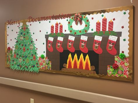 Christmas Board Decoration, Christmas Tree Fireplace, Holiday Bulletin Boards, Christmas Bulletin Boards, Classroom Christmas Decorations, Christmas Door Decorating Contest, Christmas Classroom Door, Fireplace Stockings, Getting Ready For Christmas