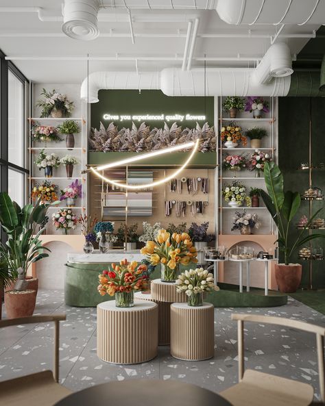 TRAY FLOWER SHOP IN DUBAI on Behance Flower Store Interior, Flower Shop Interiors Design, Flower Store Design, Modern Flower Shop, Florist Shop Interior, Gift Shop Interiors, Flower Shop Interiors, Florist Studio, Flower Shop Decor