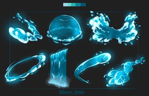 ArtStation - Spell VFX Concepts, Darryl Cokes II Element Art Drawings, Water Abilities Art, Ice Power Concept Art, Water Magic Reference, Super Powers Art Water, Water Magic Drawing, How To Draw Powers, Water Manipulate Power, Drawing Powers Effect