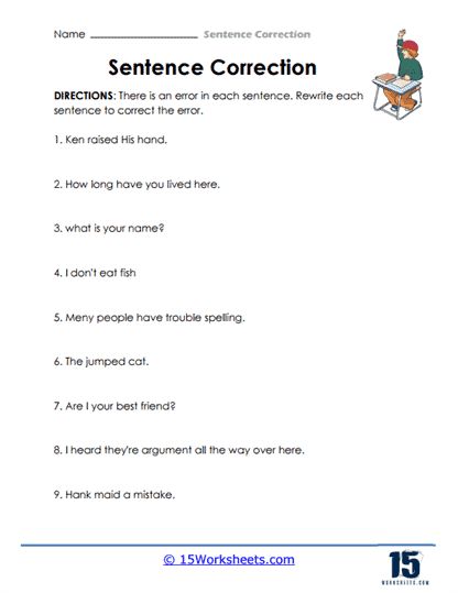 Sentence Correction Worksheets, Sentence Correction, The Sentence, Punctuation