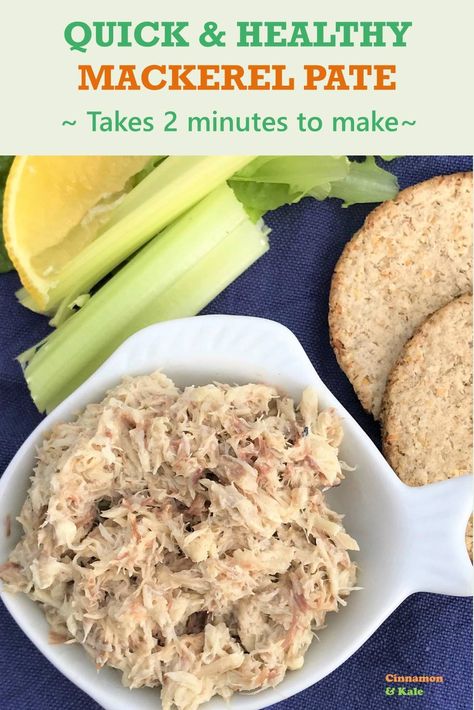 This quick and healthy mackerel pate recipe takes 2 minutes to make. With tinned mackerel and yogurt, it's a rich and easy source of healthy omega 3. Great for an easy fish appetizer or a quick fish lunch. #CinnamonandKale #EasyMackerelPate #HealthyMackerelPateRecipe #TinnedFishRecipes #TinnedMackerelRecipes #TinnedMackerelPate Canned Makarel Recipes, Fish Pate Recipe, Tin Mackerel Recipe, Tinned Mackerel Recipes, Tinned Fish Recipes, Canned Mackerel Recipe, Tinned Mackerel, Canned Mackerel Recipes, Savory Cheesecakes